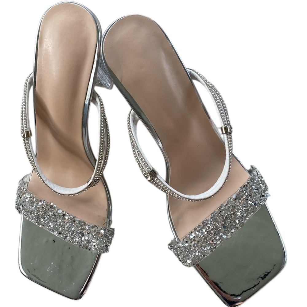 Unbranded silver sandal w acrylic high heel filled with silver glitter 42 (9) - Picture 3 of 8